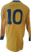 Mexico 1970 World Cup replica Brazil shirt hand signed by Pele the most decorated of players in