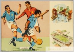A 1958 World Cup souvenir postcard autographed to the reverse by the France football team,