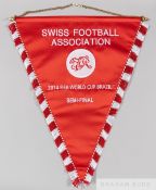 Official Swiss F.A. pennant for the 2014 World Cup semi-final, red satinised cotton with crest of
