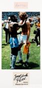 Pele and Bobby Moore colour photograph with autographs display, colour photograph featuring both
