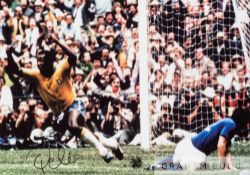 World Cup 1970 Brazil v Italy print signed by Pele, featuring Pele celebrating scoring a goal,
