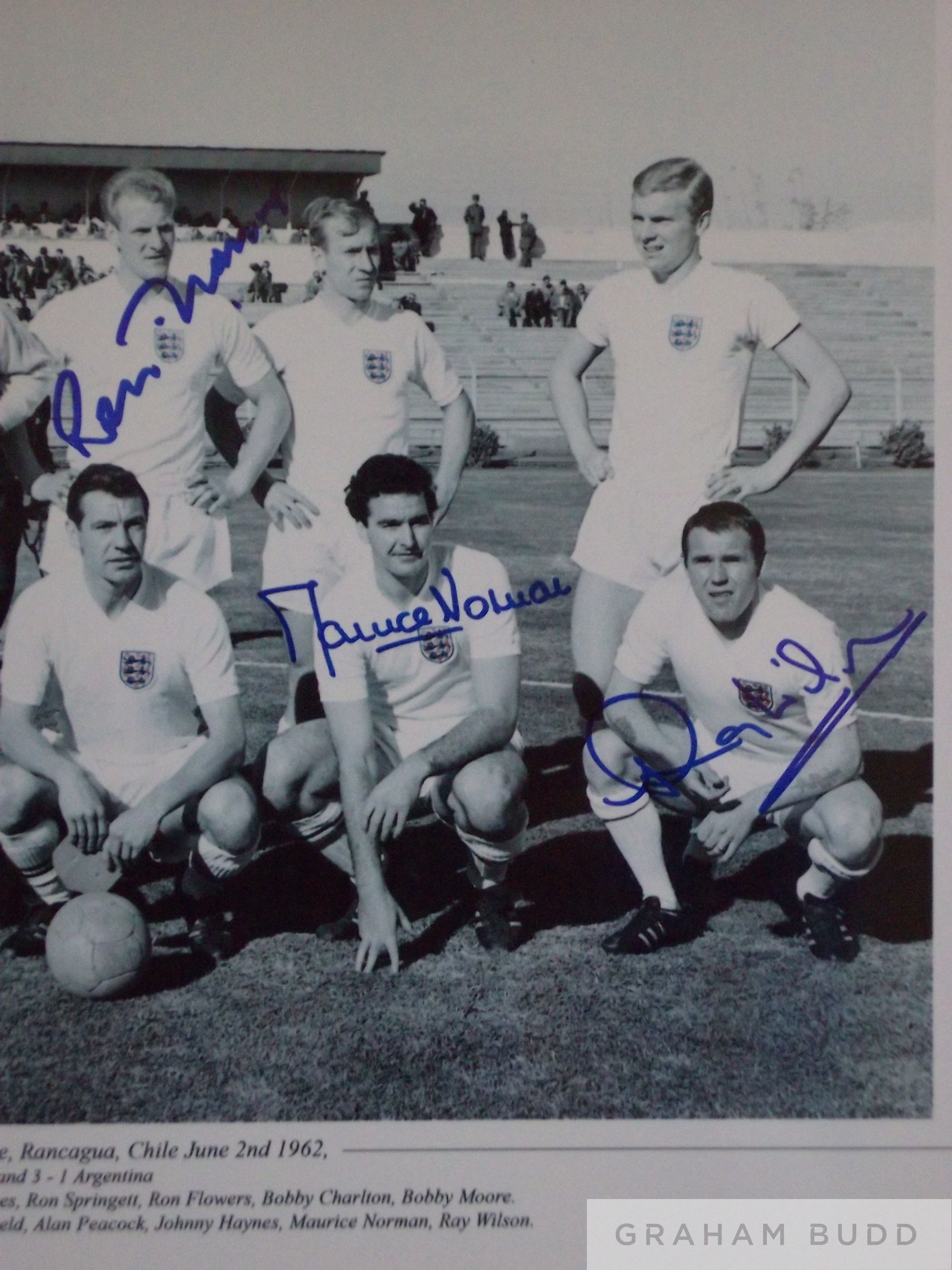 England 1962 World Cup in Chile signed 16 by 12in. photograph showing the team lining up for - Image 3 of 4