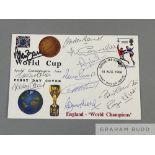 Team-signed England World Champions special issue FDC stamped Harrow and Wembley 18th August 1966,