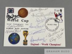 Team-signed England World Champions special issue FDC stamped Harrow and Wembley 18th August 1966,