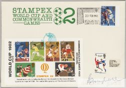 World Cup 1982 Spain FDC for stamp 28th February 1982,  signed by Booby Moore, has various stamp
