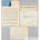 Manchester United FC letterhead signed by the Hungary 1966 World Cup squad, signatures in red ink,