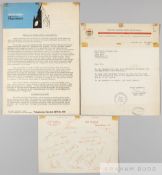 Manchester United FC letterhead signed by the Hungary 1966 World Cup squad, signatures in red ink,