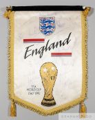 Team-signed official England 1990 World Cup tournament pennant, 22 signatures in blue biro, Lineker,