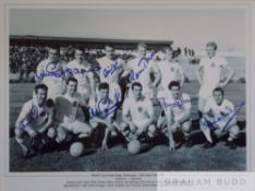 England 1962 World Cup in Chile signed 16 by 12in. photograph showing the team lining up for