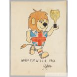 An original artwork of the 1966 World Cup mascot World Cup Willie drawn by the artist Reg Hoye,