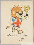An original artwork of the 1966 World Cup mascot World Cup Willie drawn by the artist Reg Hoye,