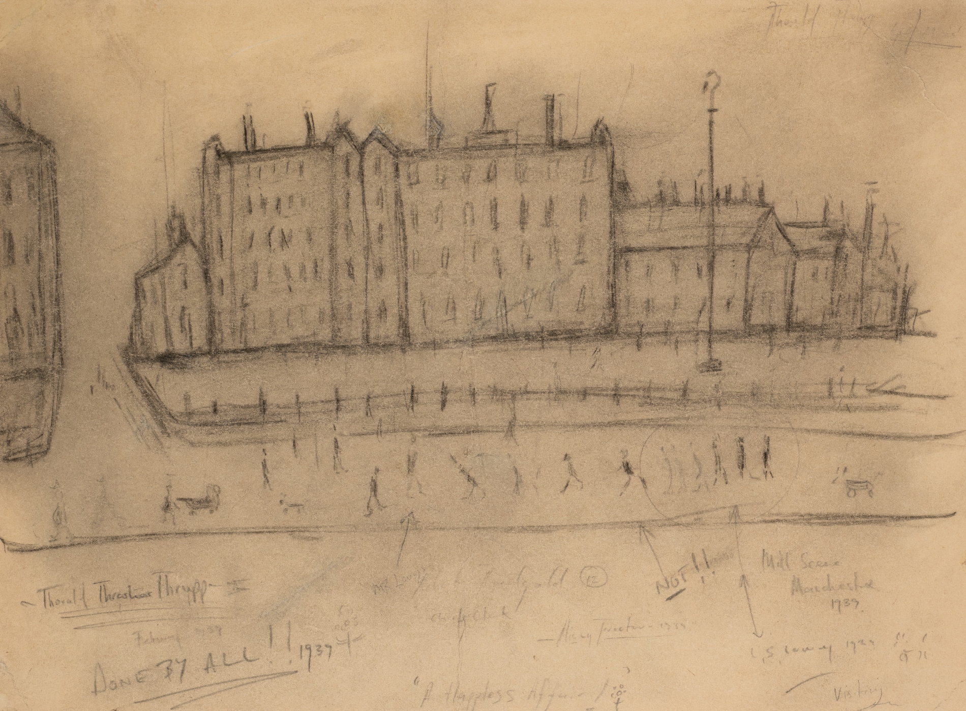 Attributed to L. S. Lowry pencil drawing