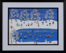 Gordon Barker 'Wonderful snowy day' acrylic on paper