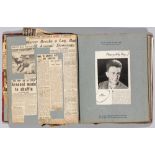 Arsenal FC schoolboy scrapbook with signed images of players and match reports, circa 1950s