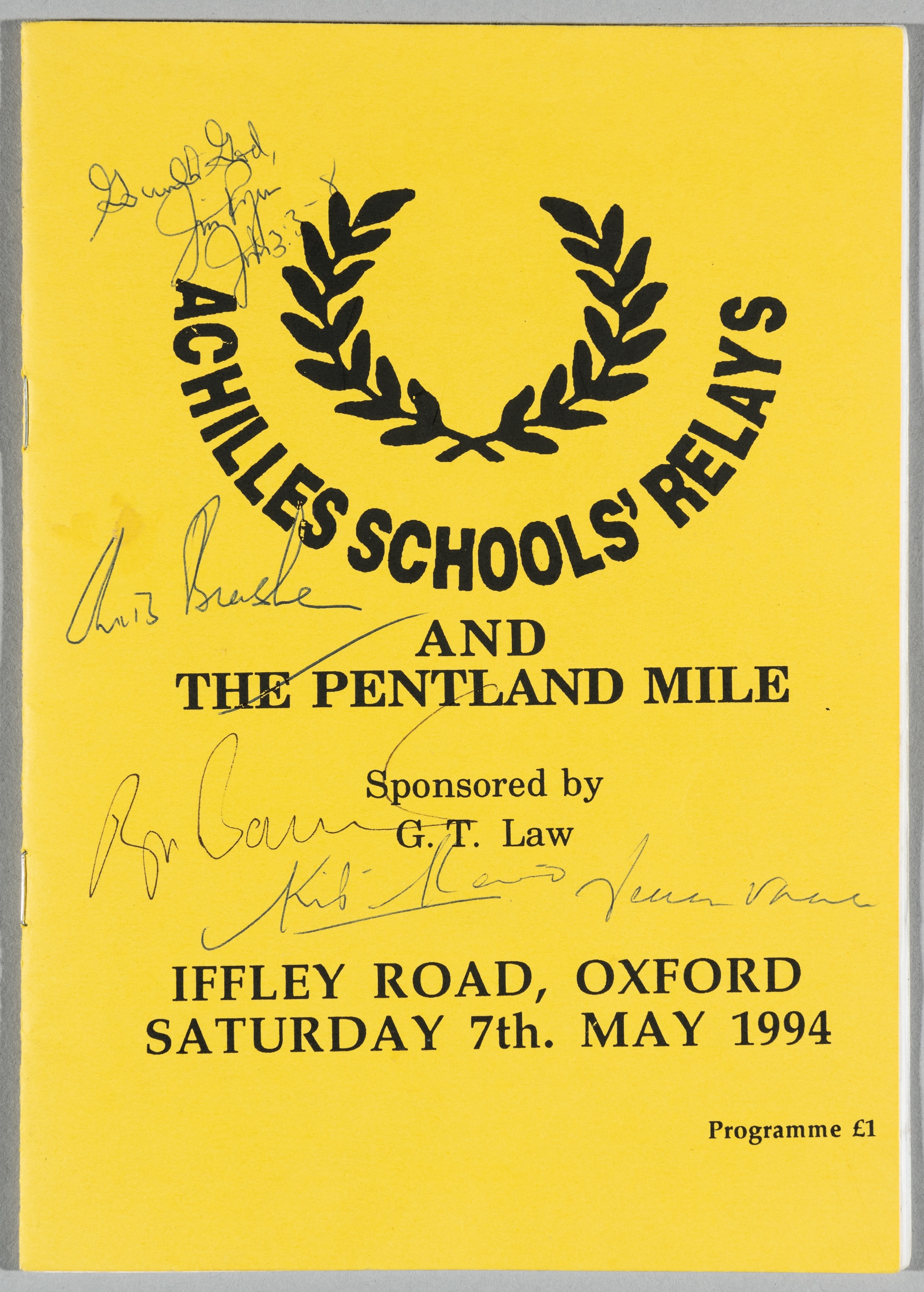 Signed Achilles Schools' Relays & the Pentland Mile programmes, at Iffley Road, Oxford, 7th May 1954