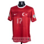 Burak Yilmaz signed red Turkey No.17 home jersey from the 2014 FIFA World Cup Qualifiers, short-