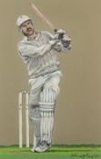 A pastel drawing by Kenneth Taylor of the cricketer Graham Gooch being the original artwork used