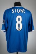 Steve Stone blue Portsmouth no.8 home jersey, season 2003-04