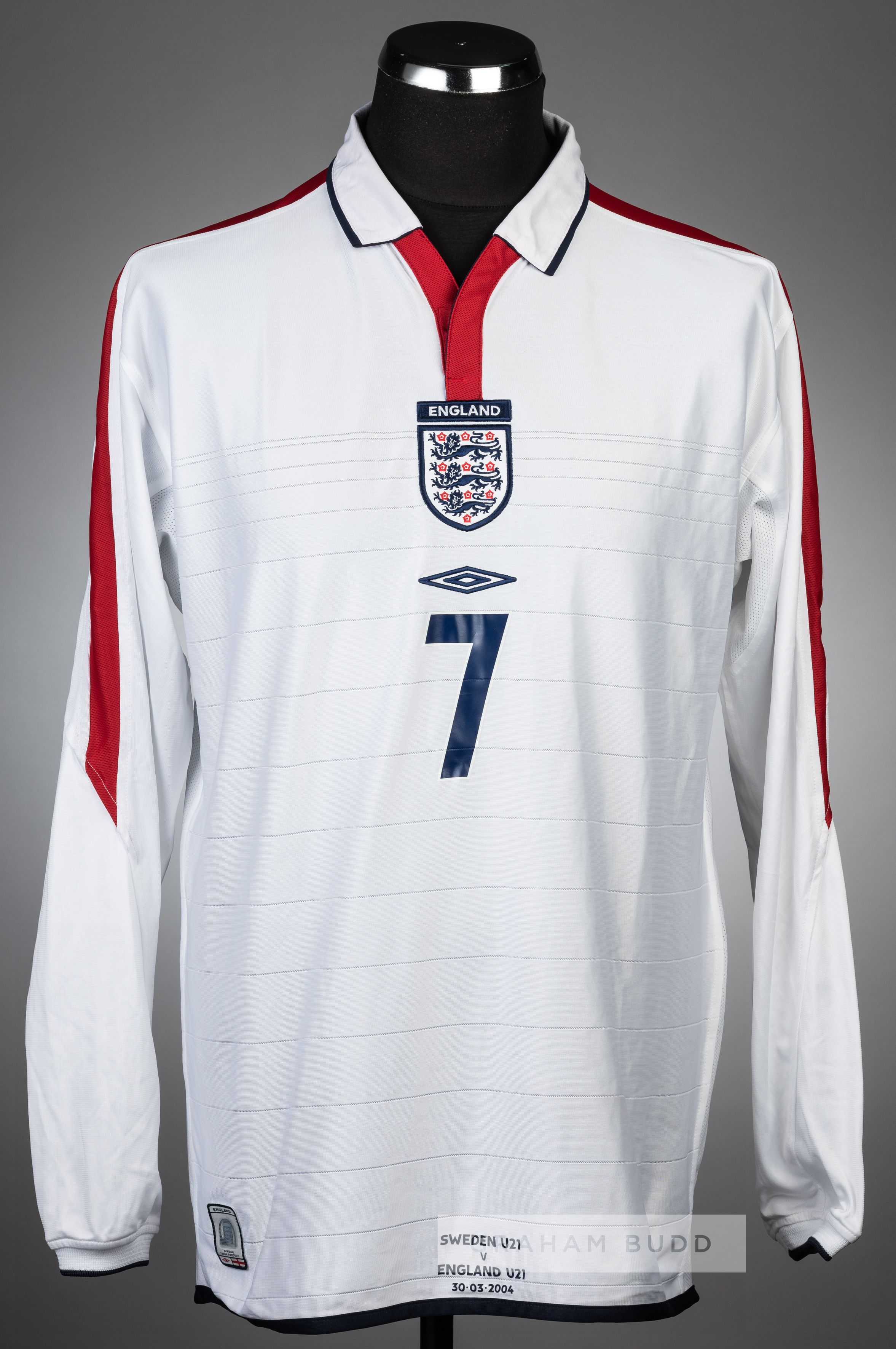 David Bentley white England U-21 no.7 jersey v Sweden U-21, 30th March 2004 - Image 2 of 2