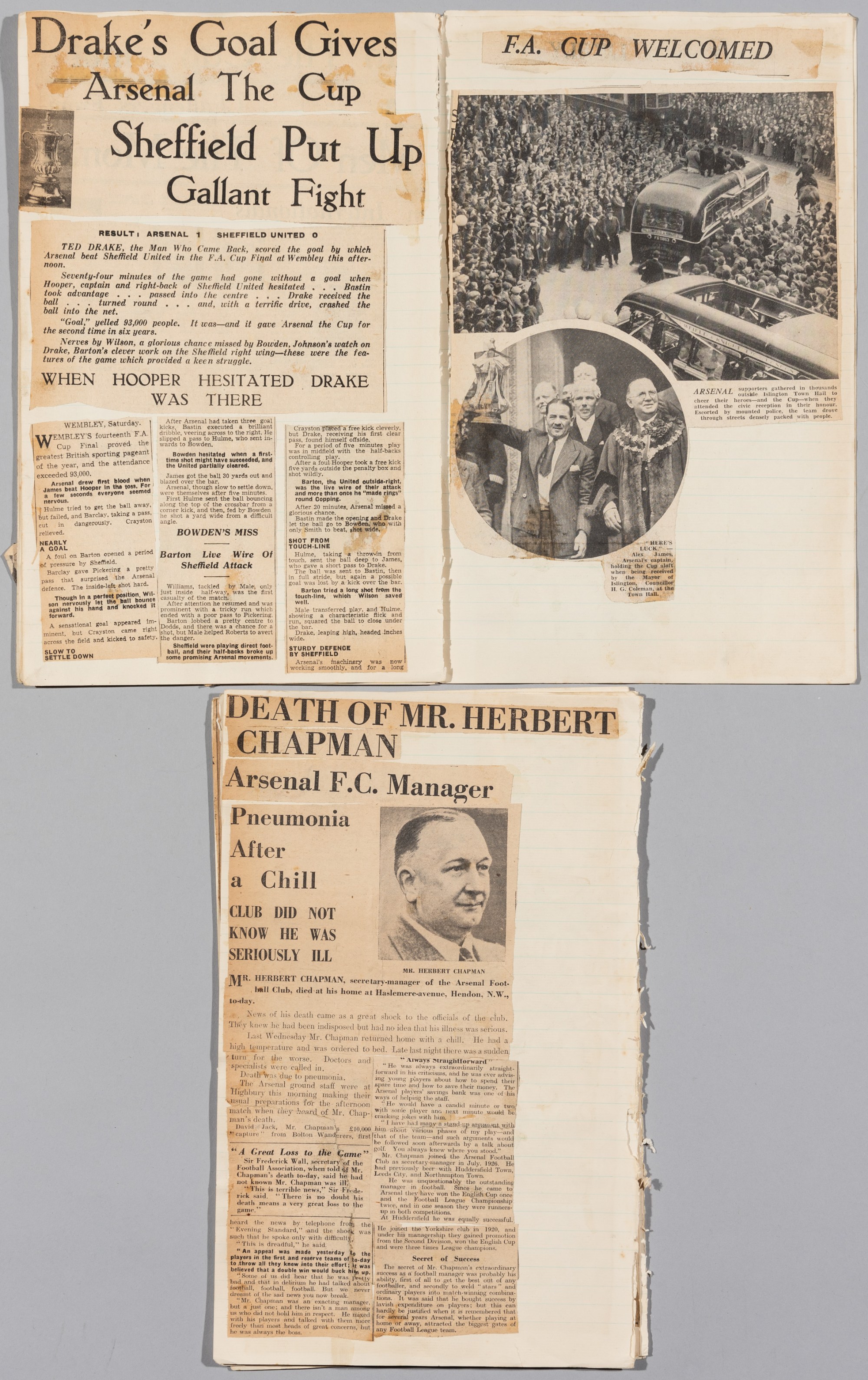 Arsenal FC schoolboy scrapbook with signed images of players and match reports, circa 1950s - Image 2 of 2