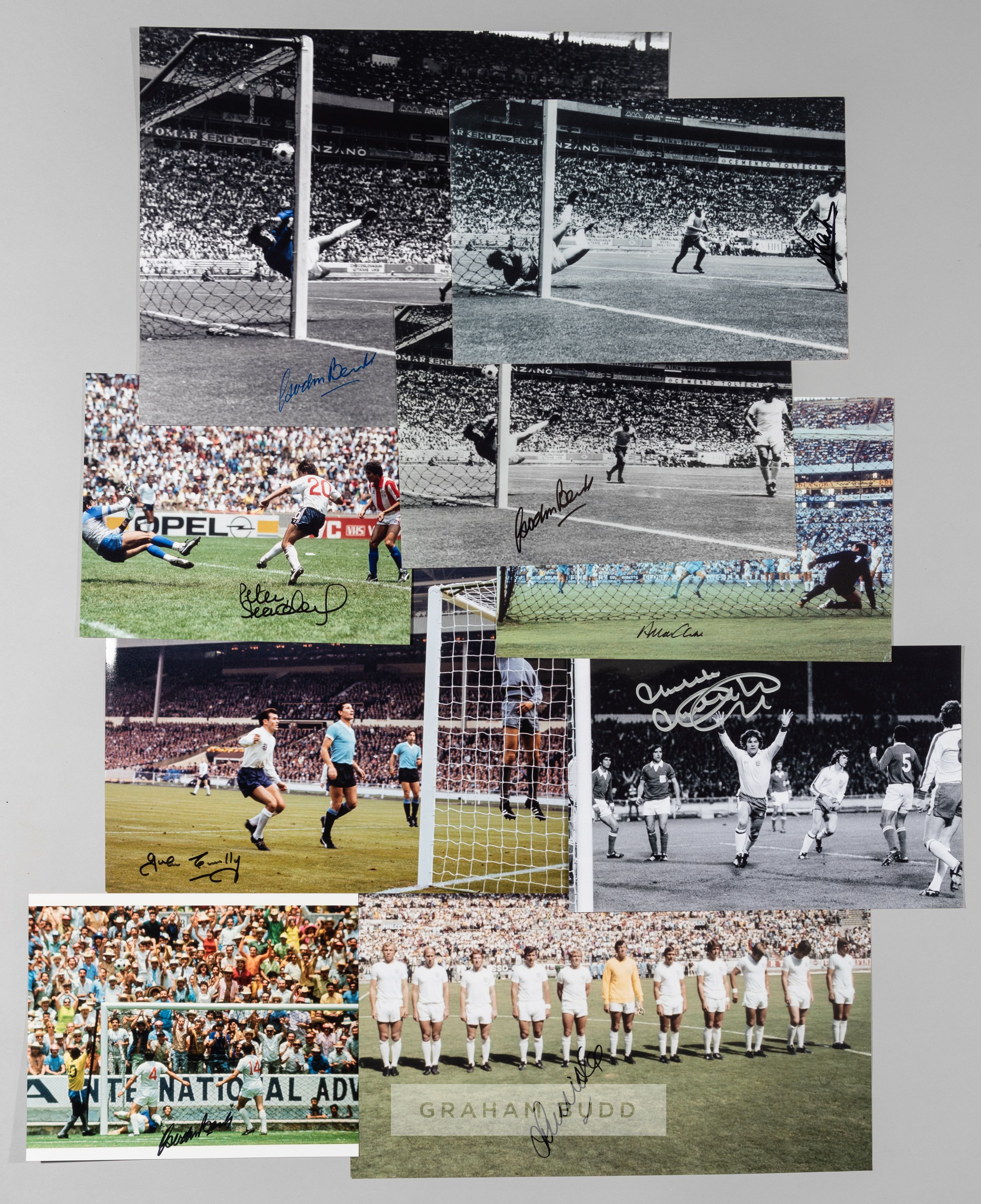 Seven large signed photographs of England footballers