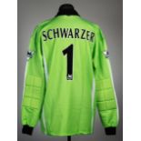 Mark Schwarzer lime green Middlesbrough no.1 goalkeeper's jersey, season 1998-99, Errea, long-