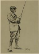 Charles Edward Ambrose golfing watercolour portrait of 'Sir Lamming Worthington-Evans',