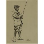 Charles Edward Ambrose golfing watercolour portrait of 'Sir Lamming Worthington-Evans',