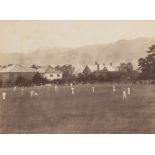 Rare photograph portraying a cricket match in Kobe, Japan, circa 1880