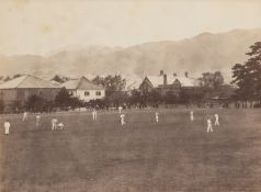 Rare photograph portraying a cricket match in Kobe, Japan, circa 1880