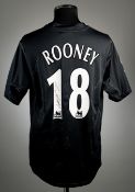 Wayne Rooney squad-signed black Everton no.18 away jersey, season 2002-03