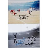 Two dramatic pictures of scenes leading up to the always disputed goal by England in 1966 World Cup