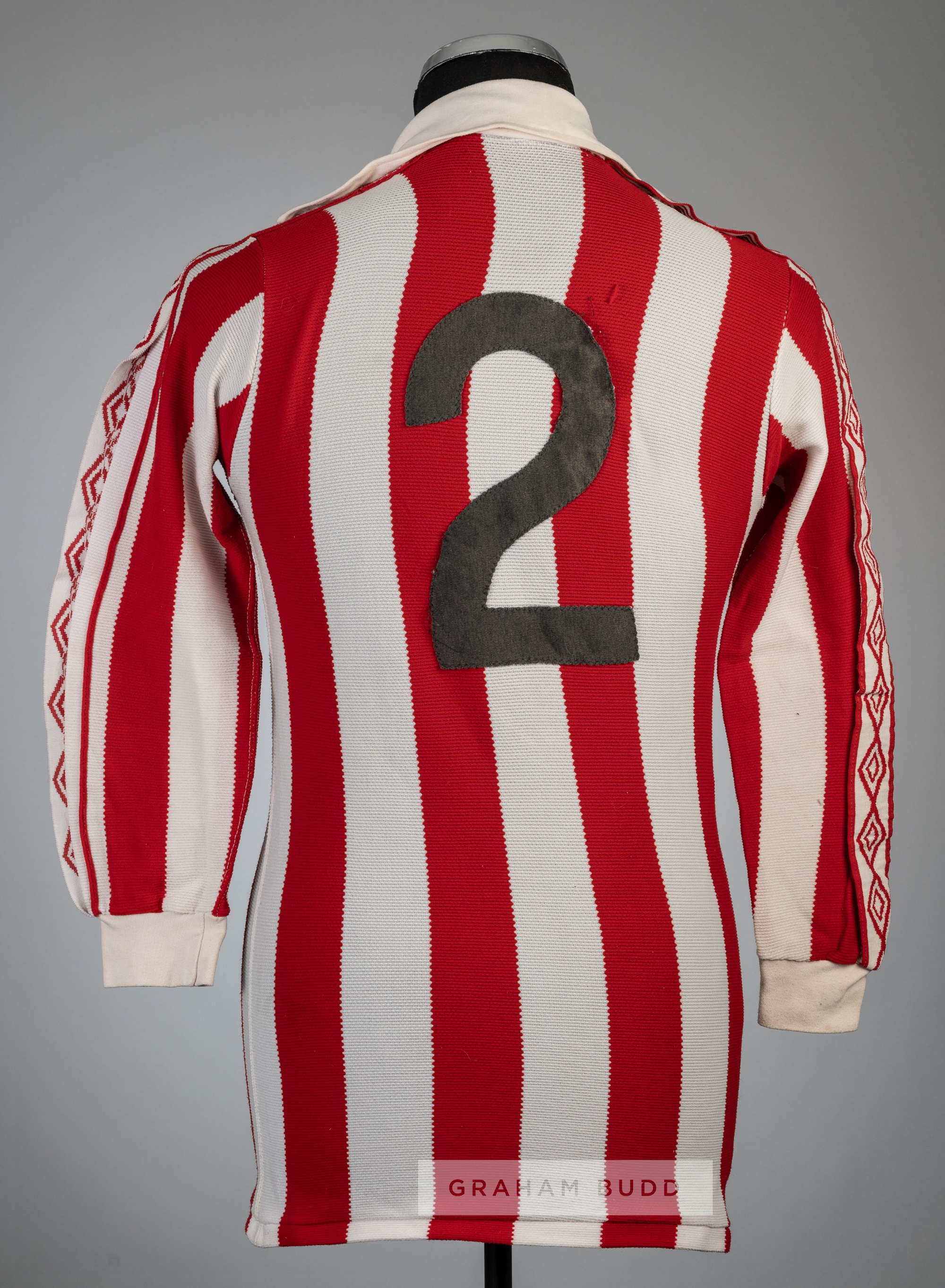 Red and white striped Stoke City no.2 home jersey, circa late 1970s - Image 2 of 2