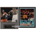 Two Evander Holyfield signed photographic presentations