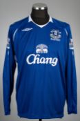 Louis Saha blue Everton no.9 home jersey, season 2008-09, Umbro, long-sleeved with BARCLAYS