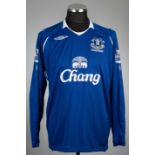 Louis Saha blue Everton no.9 home jersey, season 2008-09, Umbro, long-sleeved with BARCLAYS