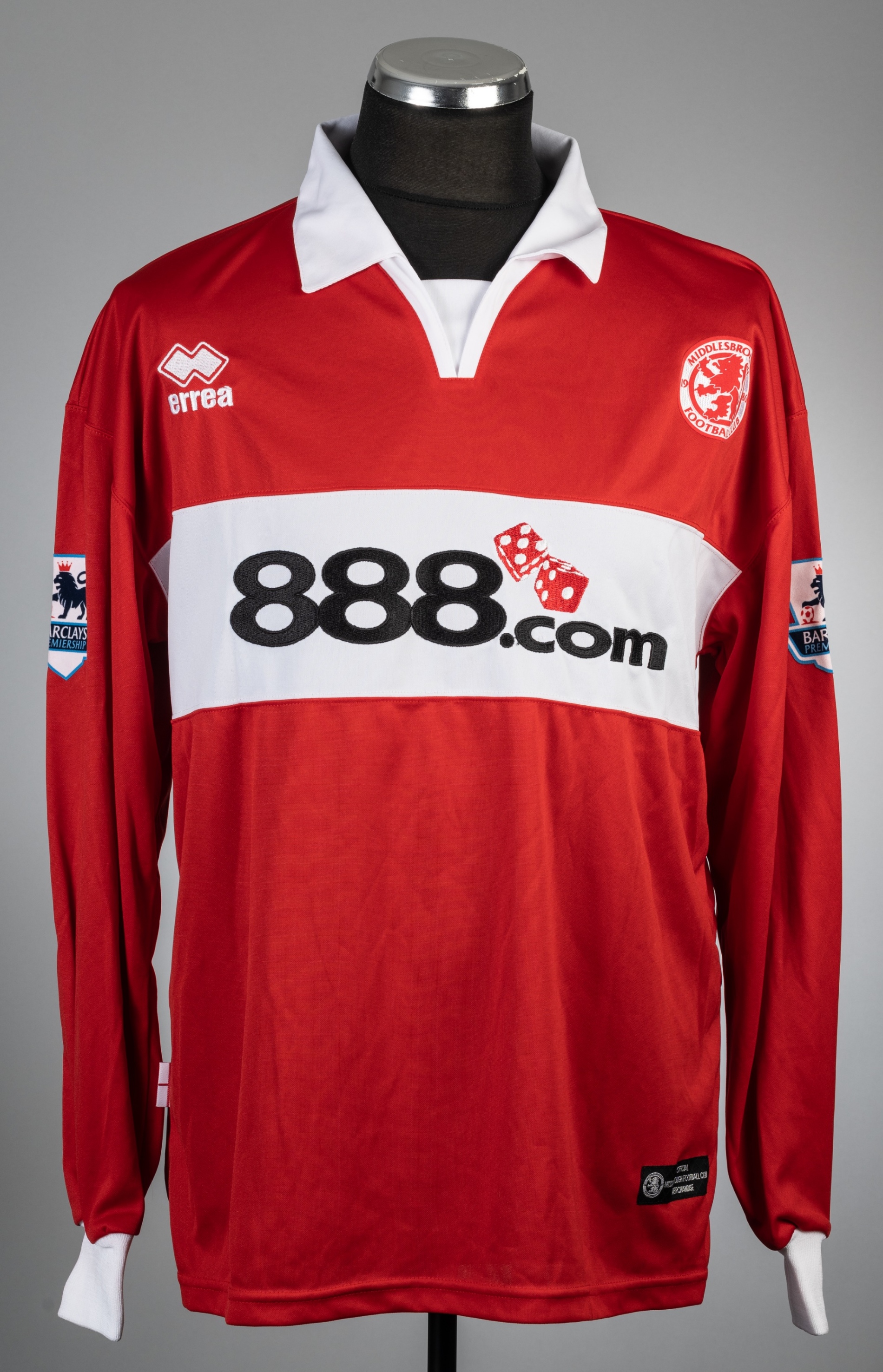 Ray Parlour red Middlesbrough no.15 home jersey, season 2004-05, Errea, long-sleeved with BARCLAYS