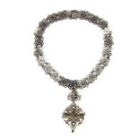 Victorian silver filigree gem-set necklace.