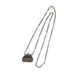Novelty silver openwork marcasite set handbag pendant necklace.