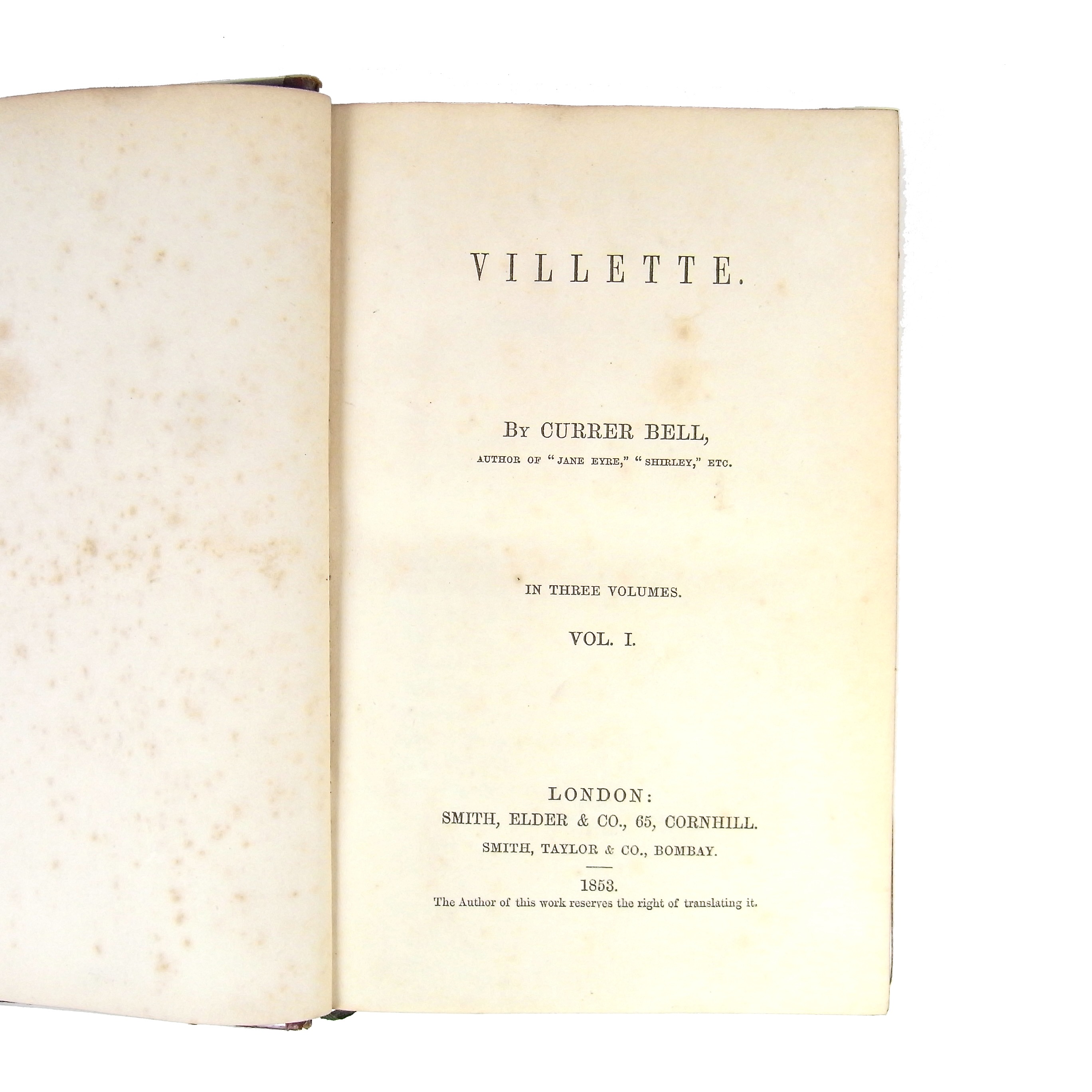 Books: Charlotte Bronte as Currer Bell - Villette, dated 1853 - Image 2 of 2