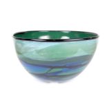 A large Modern green and blue glass bowl, 20th century