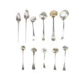 A collection of George III silver sifting ladles and spoons, 18th/early 19th century