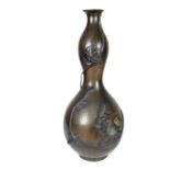 A large Japanese bronze double gourd vase, probably Meiji period