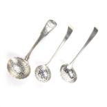 Three George III silver sugar sifter ladles