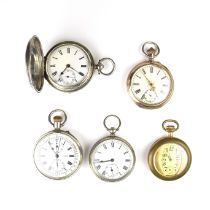 Collection of five pocket watches.