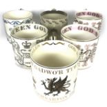 A group of six large Wedgwood Royal Memorabilia ceramic cups designed by Richard Guyatt