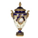 A Victorian Coalport twin handled vase and cover