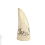 Maritime: A scrimshaw carved whale's tooth, 19th century