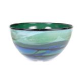 A large Modern green and blue glass bowl, 20th century