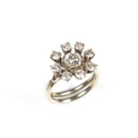 White gold diamond flower cluster ring.